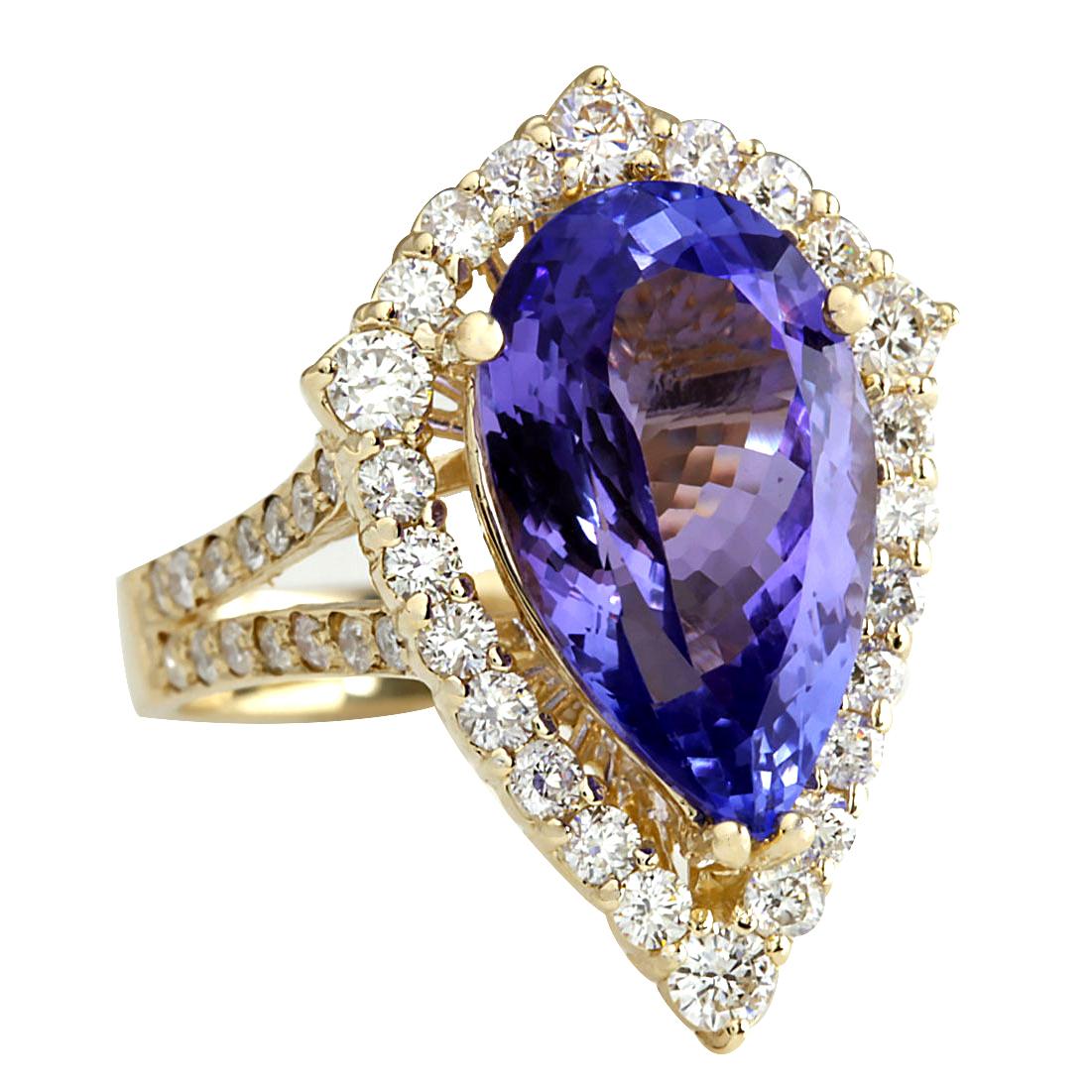 8.16 Carat Tanzanite 14 Karat Yellow Gold Diamond Ring
Stamped: 14K Yellow Gold
Total Ring Weight: 6.7 Grams
Total  Tanzanite Weight is 7.15 Carat (Measures: 16.00x9.00 mm)
Color: Blue
Total  Diamond Weight is 1.01 Carat
Color: F-G, Clarity: