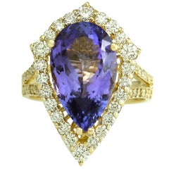 Natural Tanzanite Diamond Ring In 14 Karat Yellow Gold