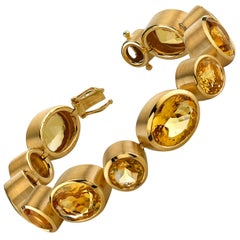 81.61 ct. t.w. Honey Golden Citrine and Yellow Gold Handmade Bezel Link Bracelet