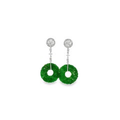 18K Ladies Jadeite Jade Dangling Circle Earring with Diamonds
