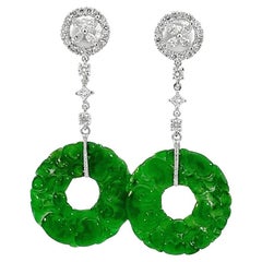 Boucle d'oreille circulaire en jadéite 18K avec diamants