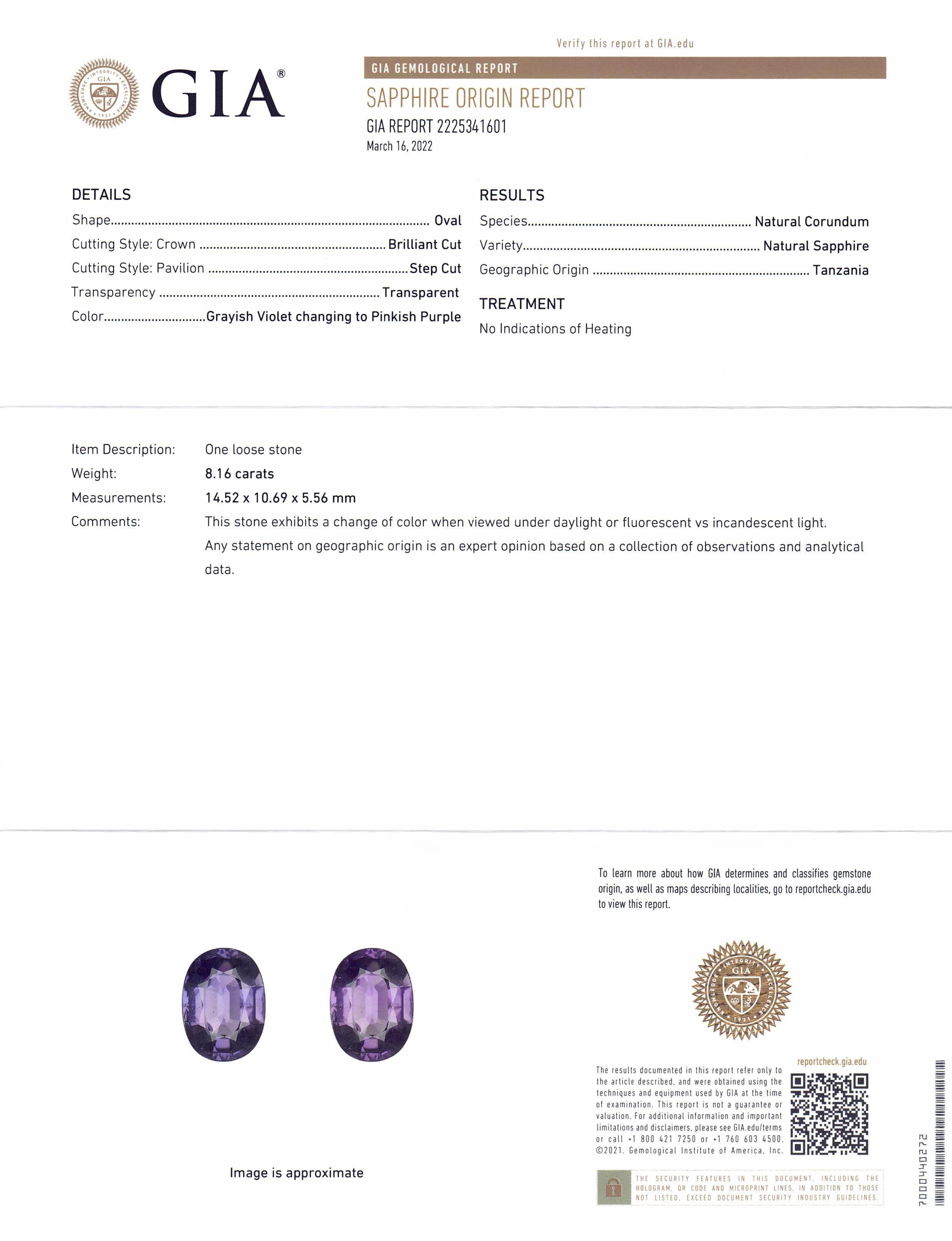 8.16ct Oval Grayish Violet to Pinkish Purple Sapphire GIA Certified In New Condition For Sale In Toronto, Ontario