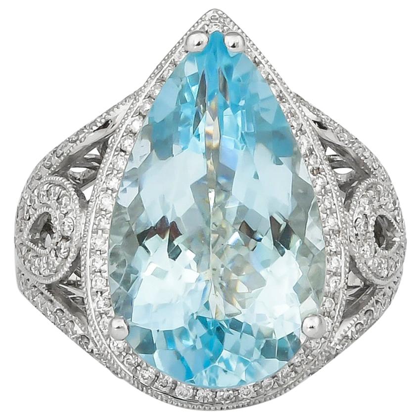 8.17 Carat Aquamarine and Diamond Ring in 18 Karat White Gold For Sale