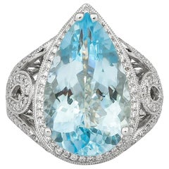 8.17 Carat Aquamarine and Diamond Ring in 18 Karat White Gold