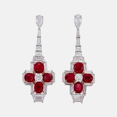 8.17 Carat Burma Ruby No Heat And Diamond Earrings In 18 Karat White Gold