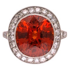 8.17 Carat Spessartite Mandarin Garnet Diamond Platinum Ring Estate Fine Jewelry