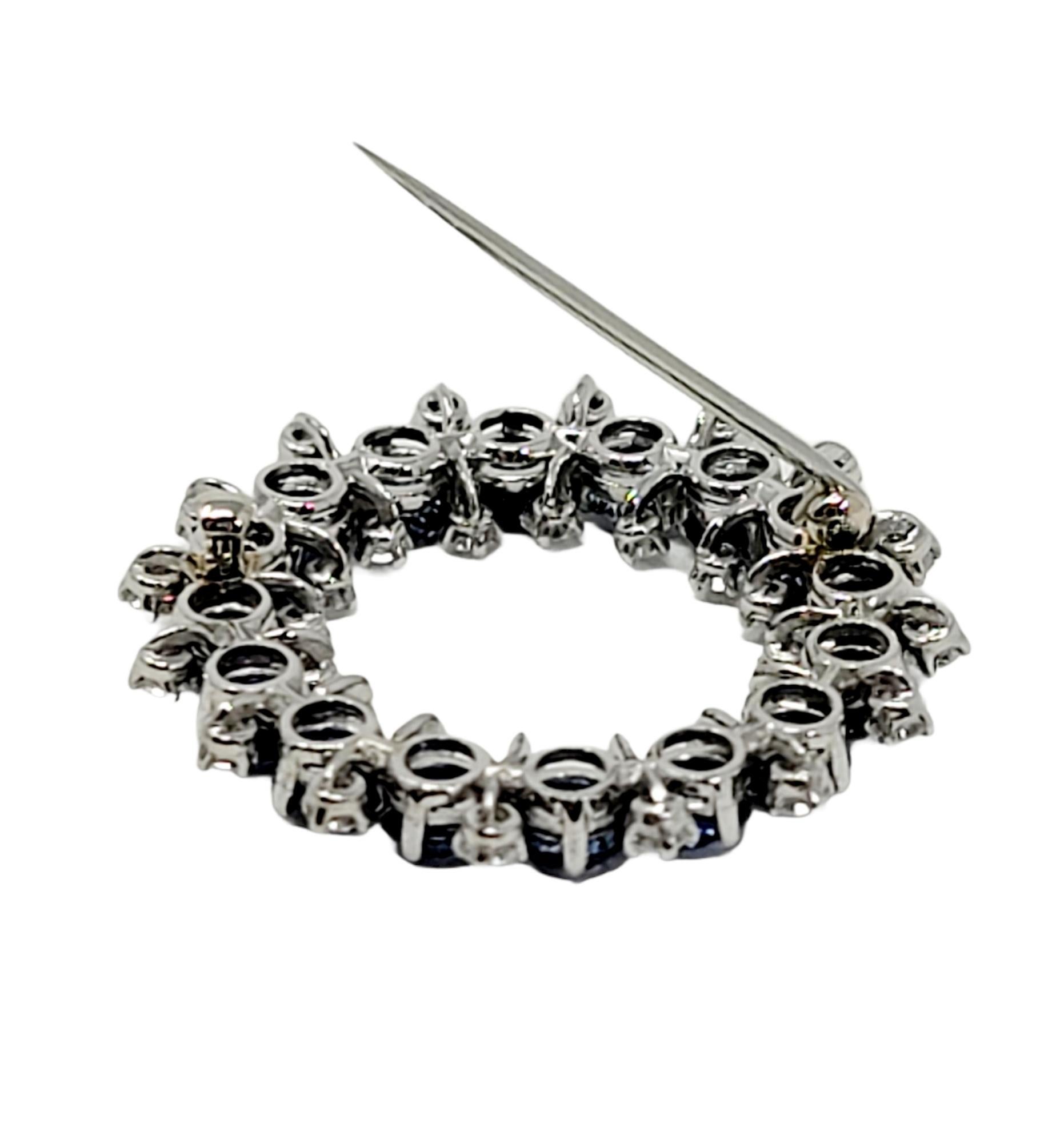 8.17 Carats Total Sapphire and Diamond Open Circle Wreath Brooch in Platinum 1