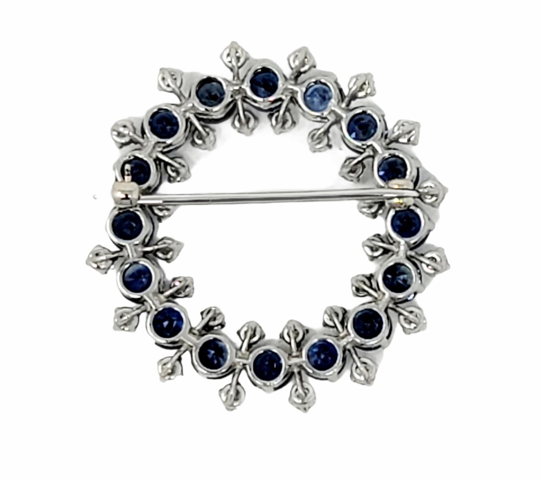 8.17 Carats Total Sapphire and Diamond Open Circle Wreath Brooch in Platinum 2