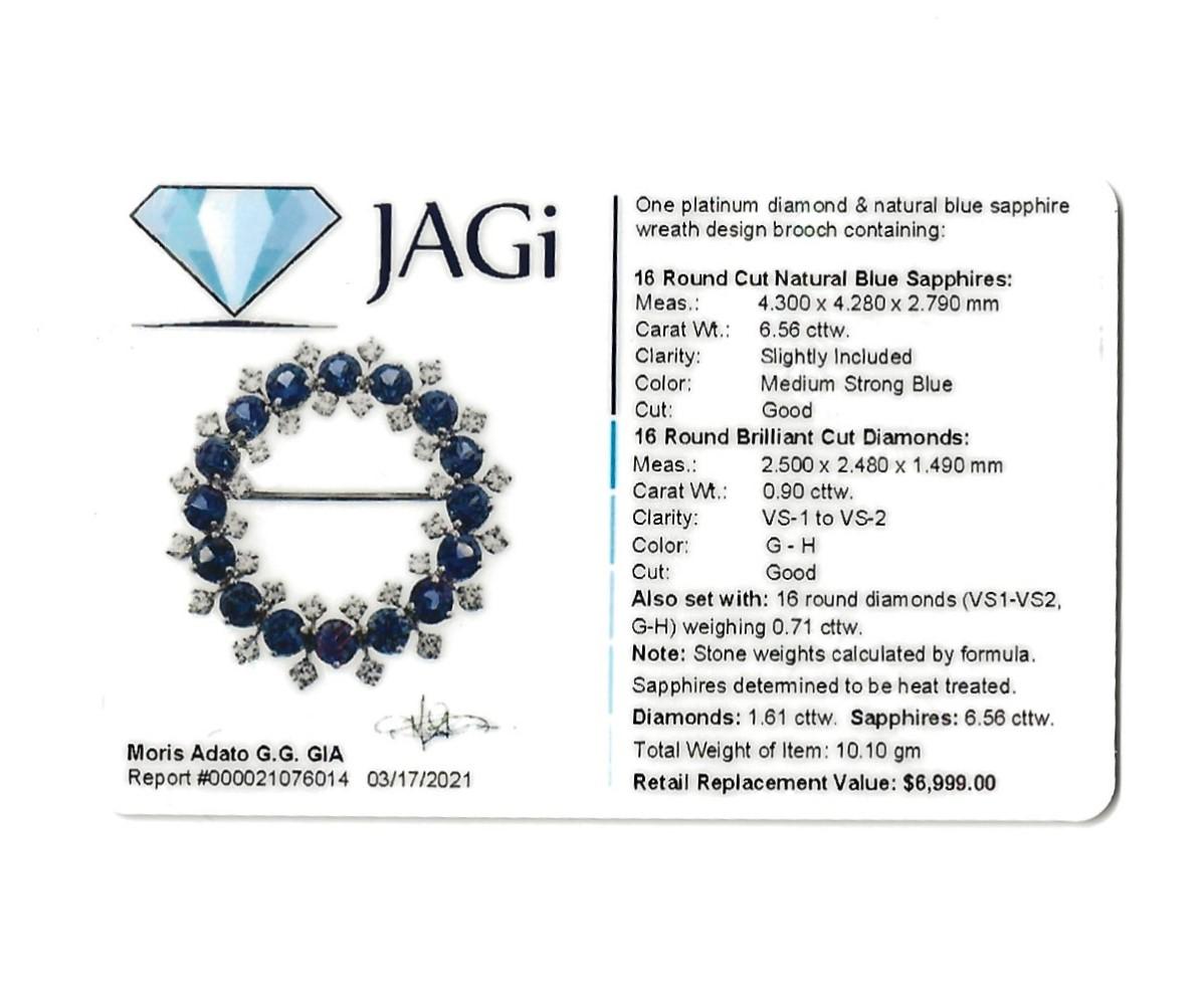 8.17 Carats Total Sapphire and Diamond Open Circle Wreath Brooch in Platinum 3