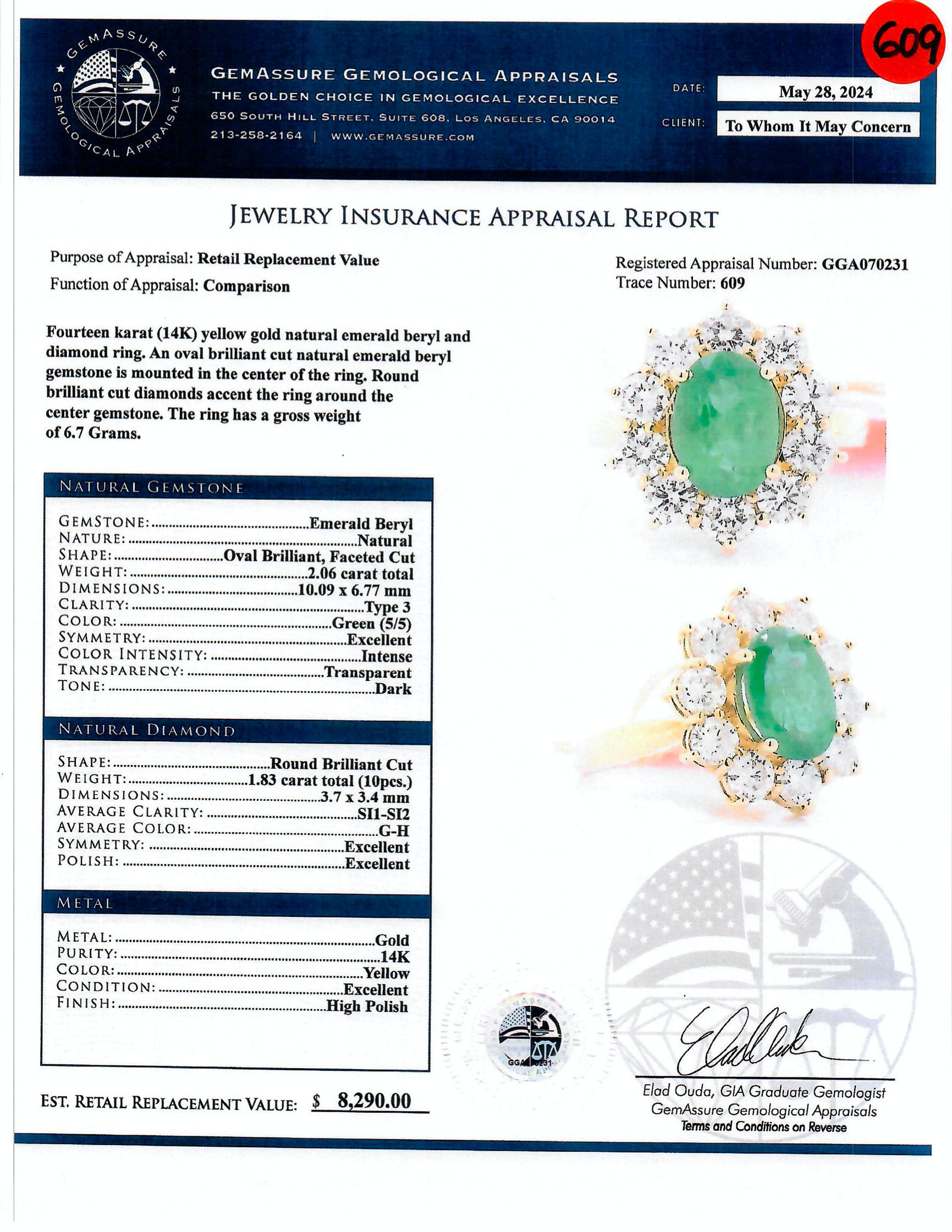 Oval Cut (8173) Diamonds and Emerald Ring For Sale