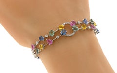 8.18 Carat Multi Gemstones and 0.66 Carat Diamonds 18 Karat White Gold Bracelet