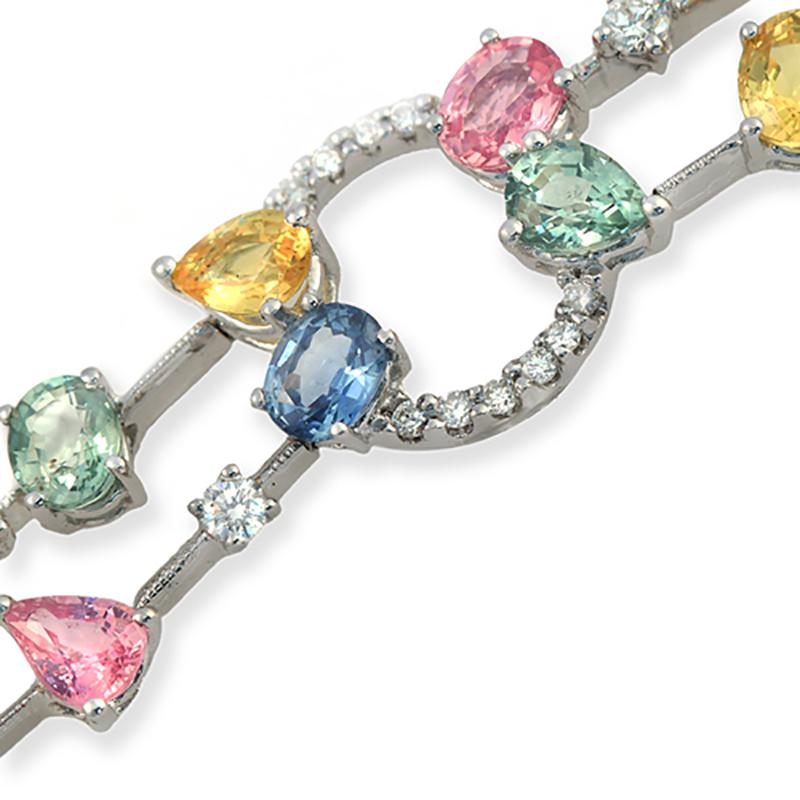 Bracciale in oro bianco 18 carati con pietre multiple da 8,18 carati e diamanti da 0,66 carati In condizioni ottime in vendita a Los Angeles, CA