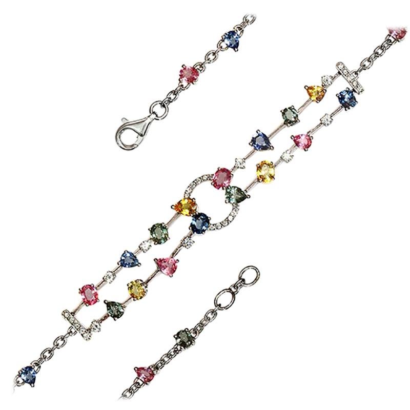 8,18 Karat Multi Edelsteine und 0,66 Karat Diamanten 18 Karat Weißgold-Armband