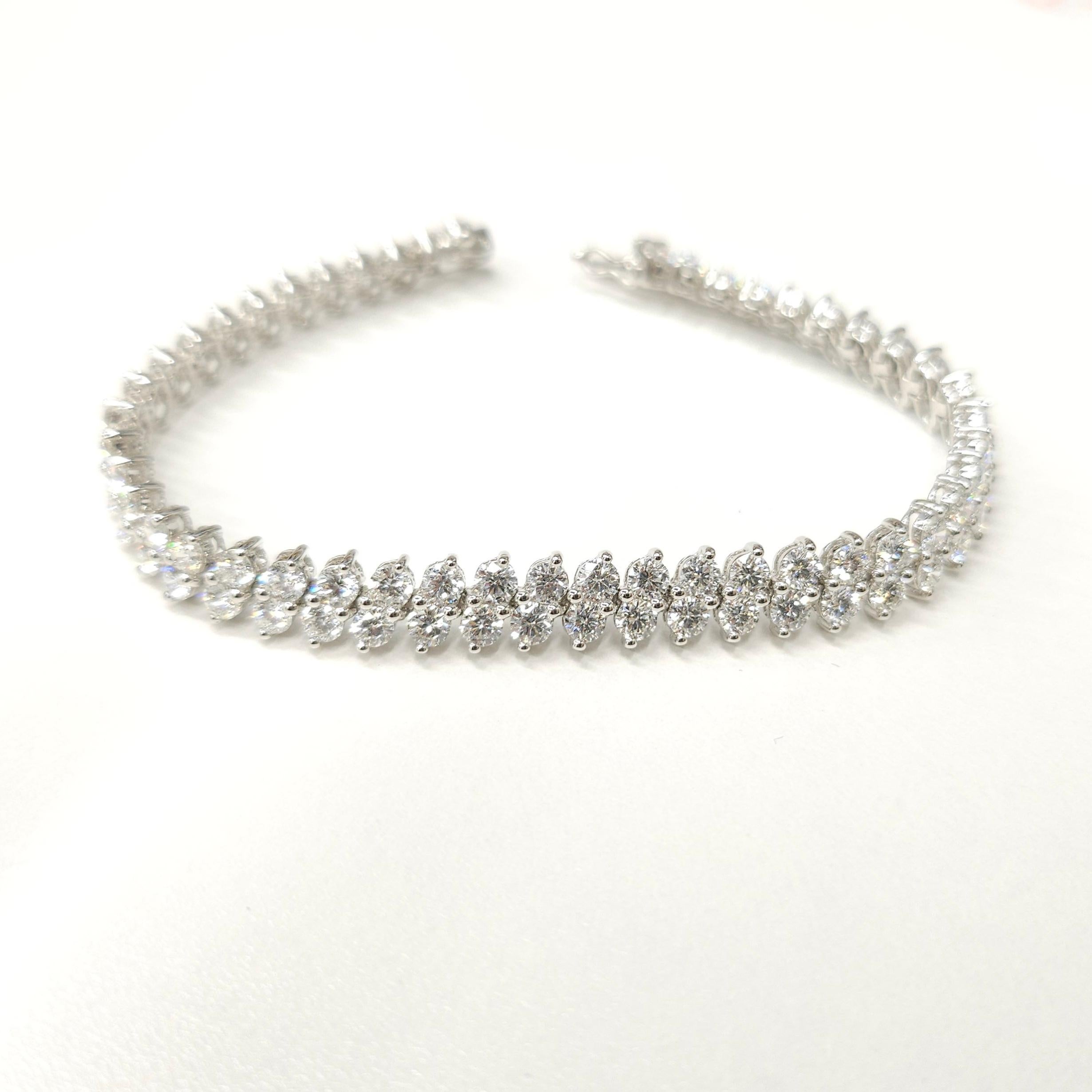 Round Cut 8.18 Carat Total Round Diamond Double Tennis Bracelet in 18K White Gold For Sale