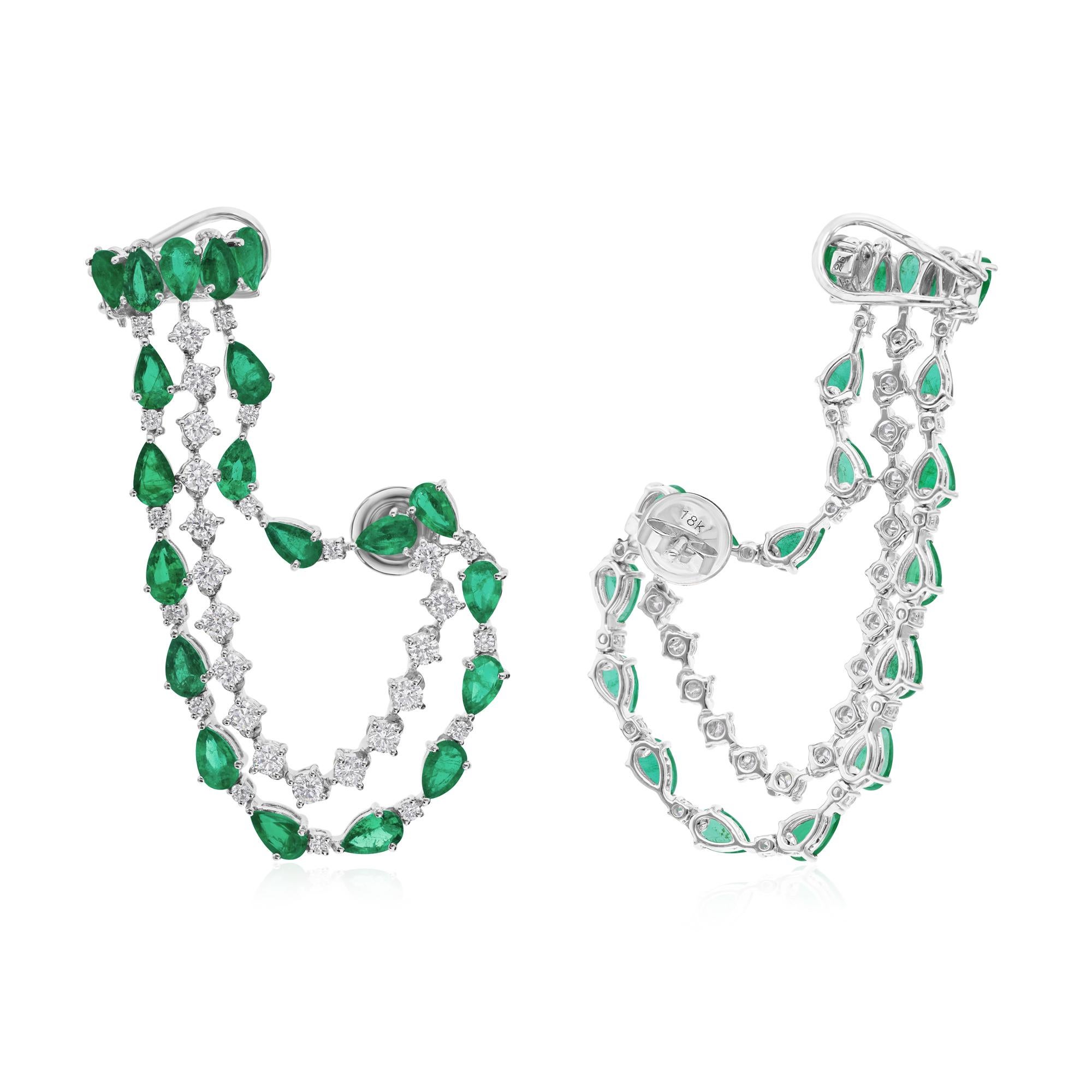 Pendientes Hélice de Esmeralda de Zambia de 8,18 CTW y Diamantes de 2,17 CTW en Oro Blanco Macizo de 18k en Nuevo estado para la venta en Diera, Dubai