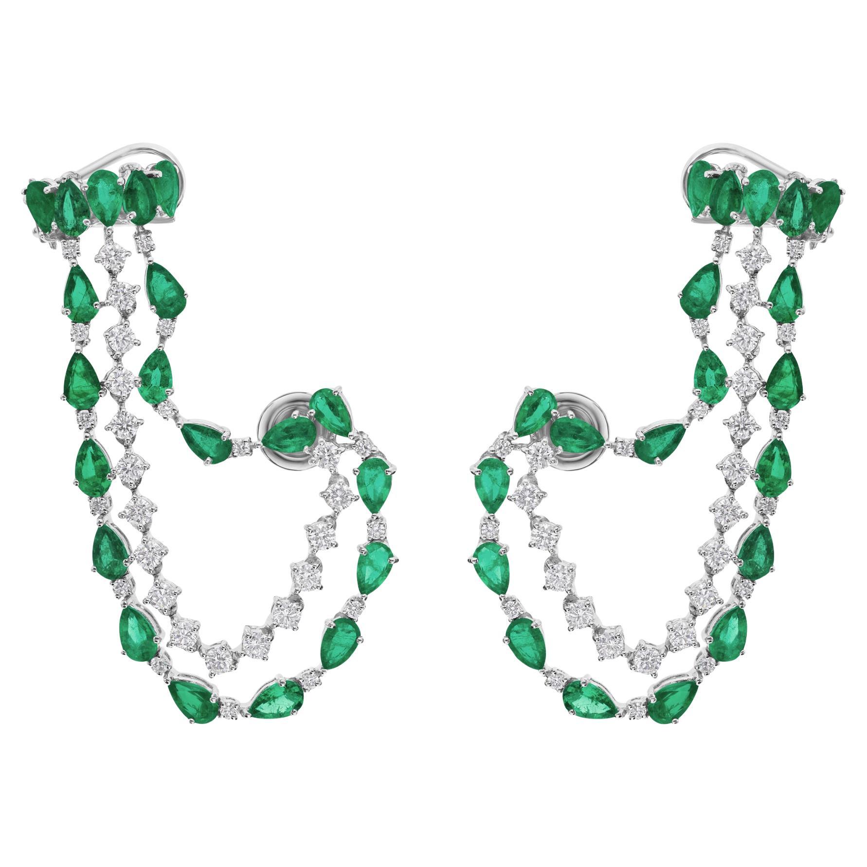 Pendientes Hélice de Esmeralda de Zambia de 8,18 CTW y Diamantes de 2,17 CTW en Oro Blanco Macizo de 18k en venta