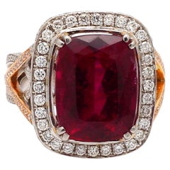 8.18ct Rubellite Tourmaline Cushion Cut & Diamond Ring