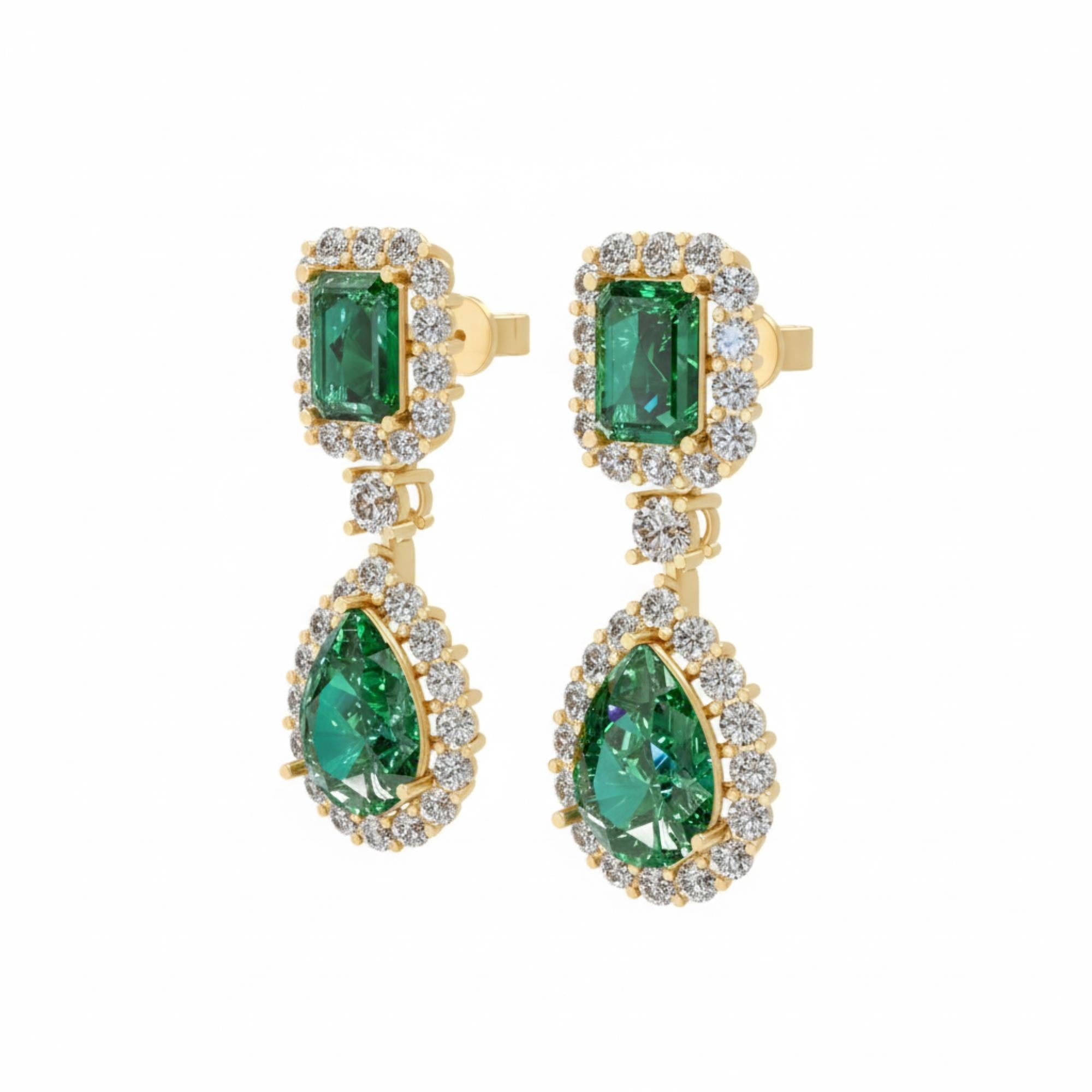8,18 Tcw sambischen Smaragd natürlichen Diamanten baumeln Ohrringe 14K Gelbgold (Tropfenschliff) im Angebot
