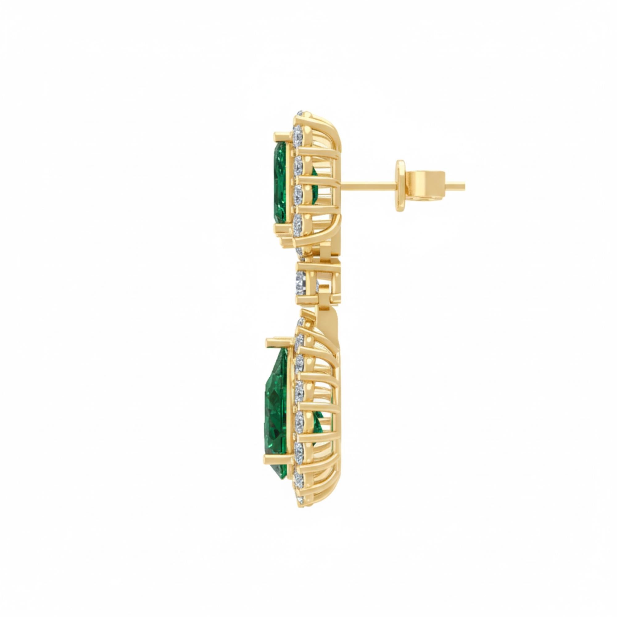 8,18 Tcw sambischen Smaragd natürlichen Diamanten baumeln Ohrringe 14K Gelbgold Damen im Angebot