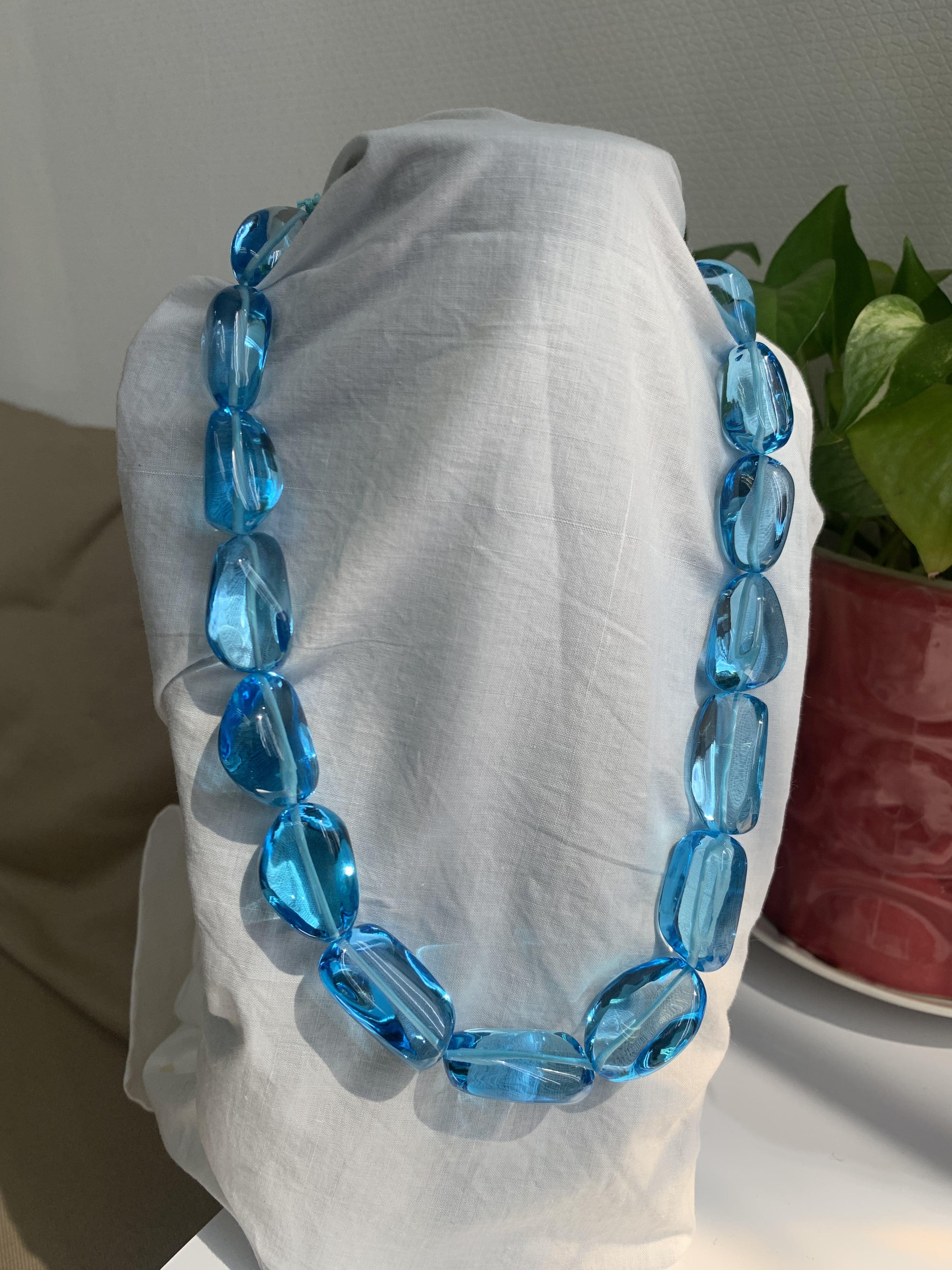 819 Carat Victorian Inspired Blue Topaz Tumbles Statement Necklace 2