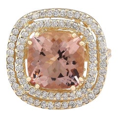 Natural Morganite 14 Karat Yellow Gold Diamond Ring