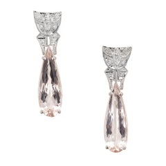 8.19 Carat Pear Morganite Diamond Platinum Dangle Earrings