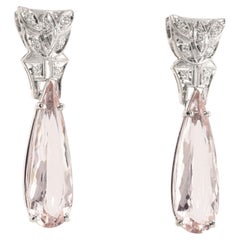 Orecchini pendenti in platino con diamante e morganite a pera da 8,19 carati