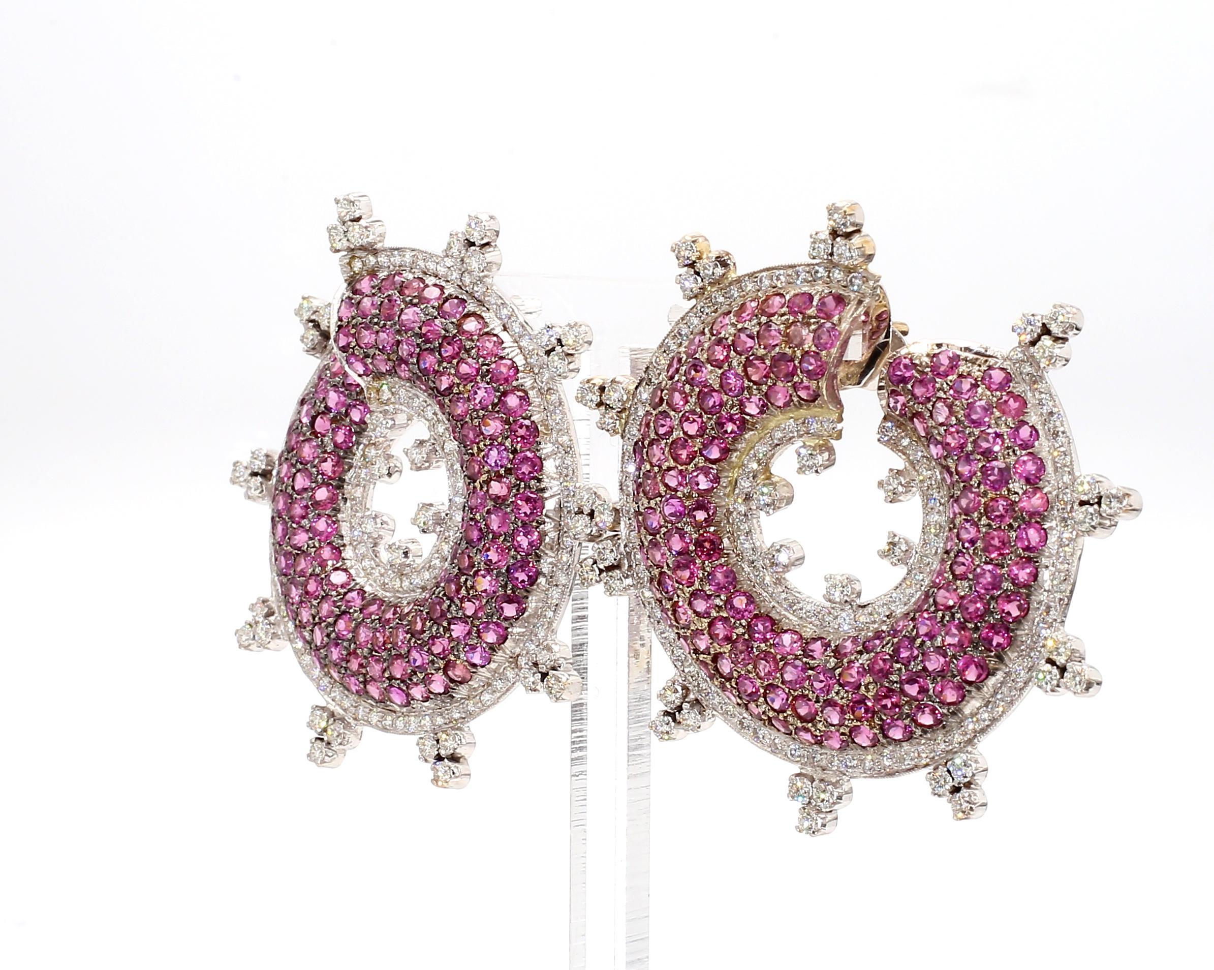 Modern 8.19 Carat Pink Sapphire and 4.16 Carat Diamond 18K Gold Stud Earrings For Sale