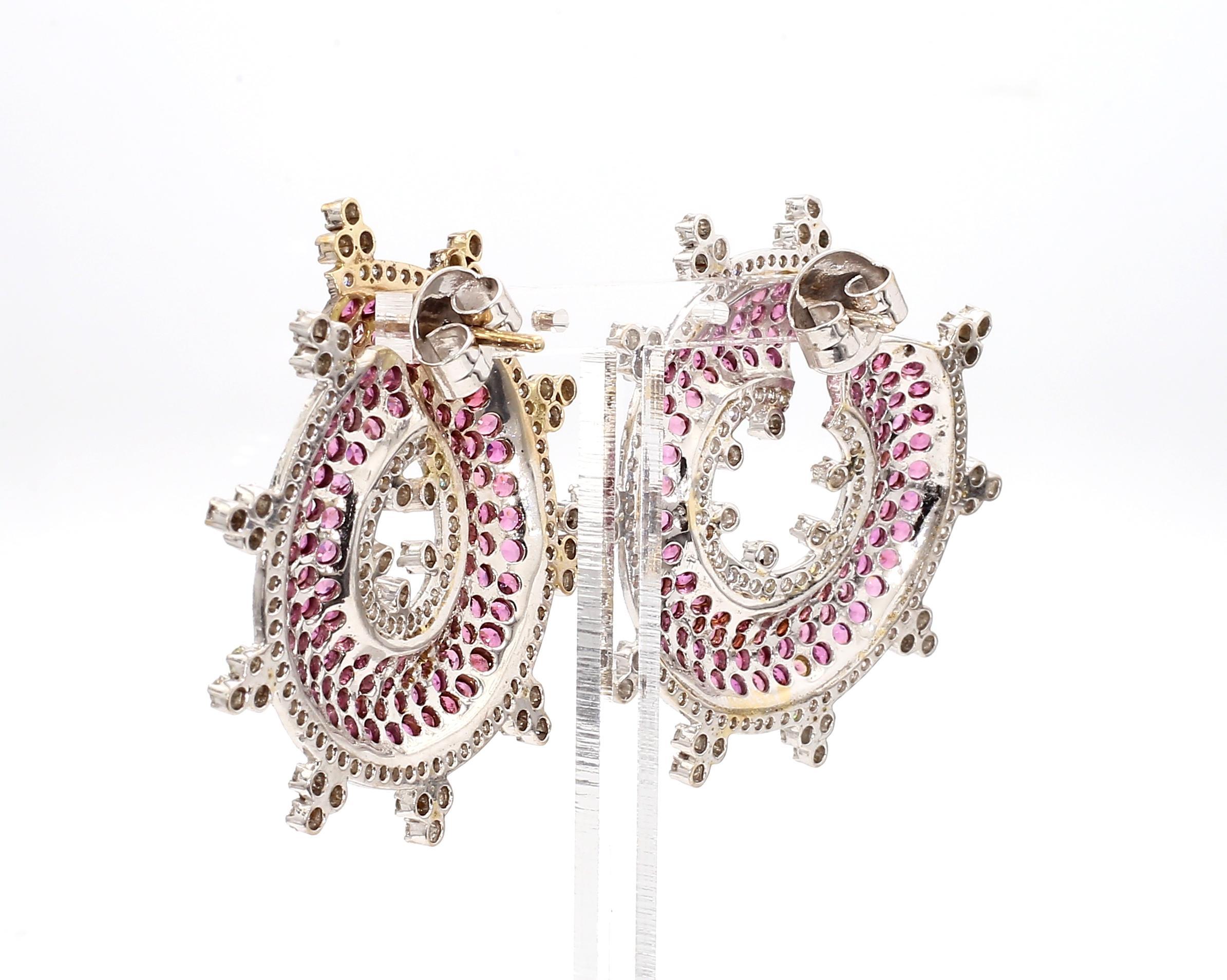8.19 Carat Pink Sapphire and 4.16 Carat Diamond 18K Gold Stud Earrings In New Condition For Sale In New York, NY