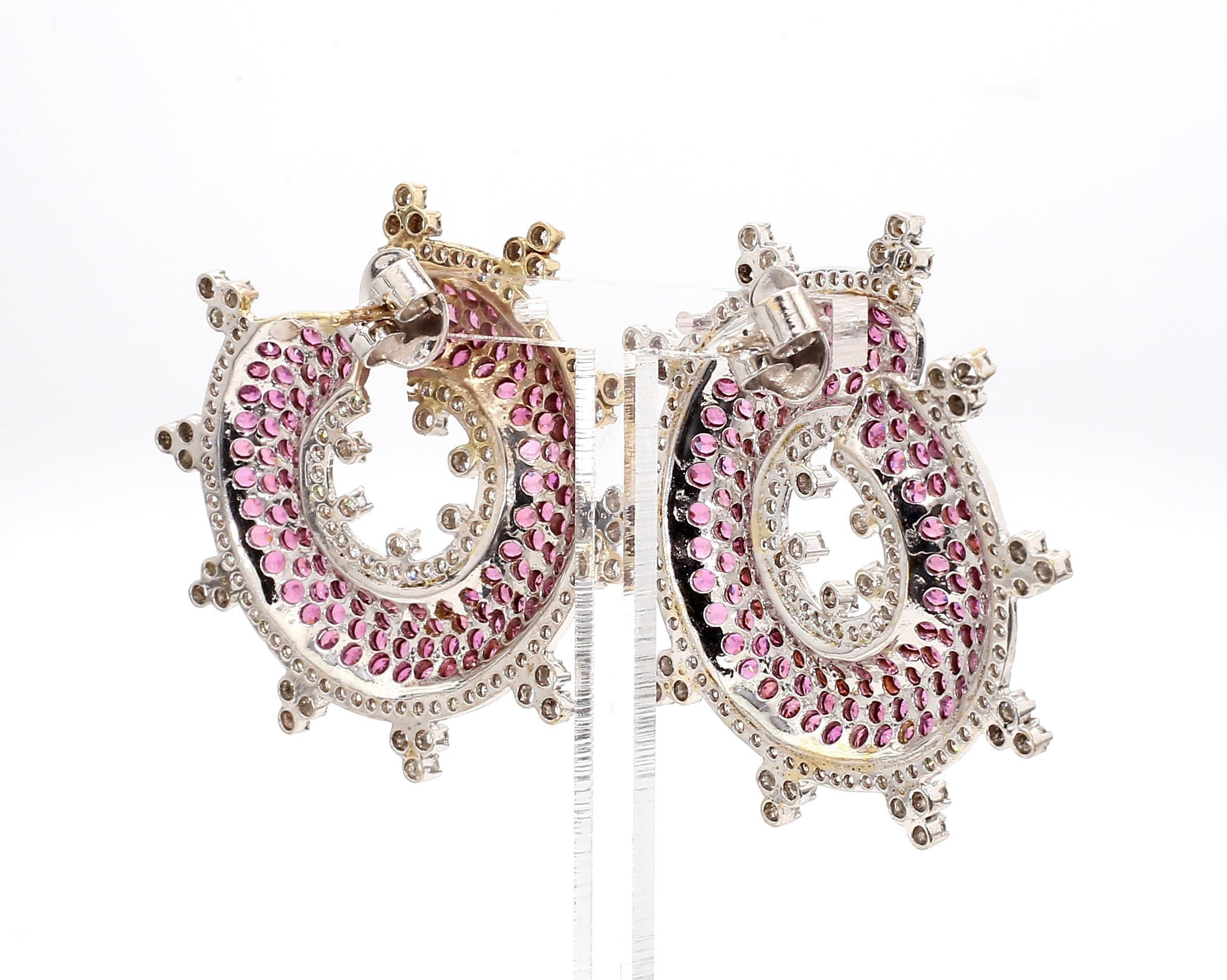 8.19 Carat Pink Sapphire and 4.16 Carat Diamond 18K Gold Stud Earrings For Sale 1
