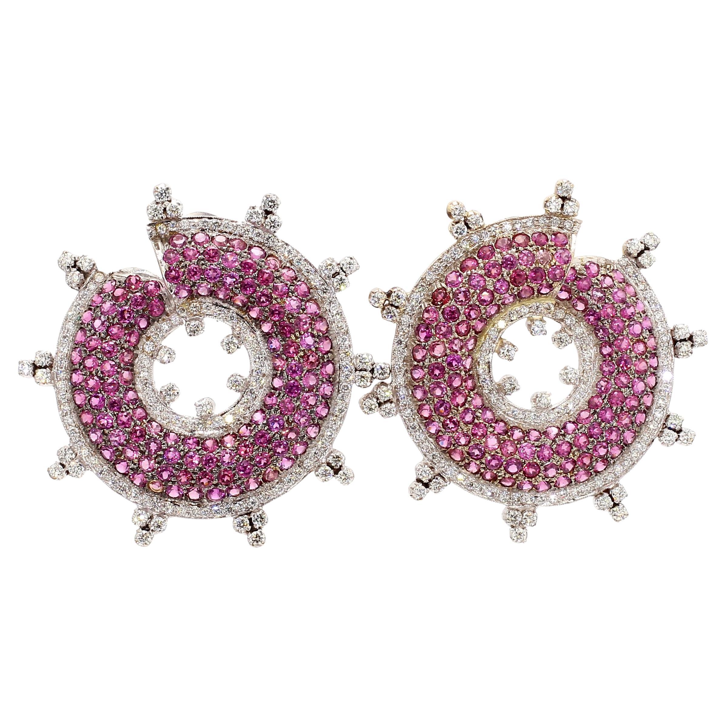 8.19 Carat Pink Sapphire and 4.16 Carat Diamond 18K Gold Stud Earrings