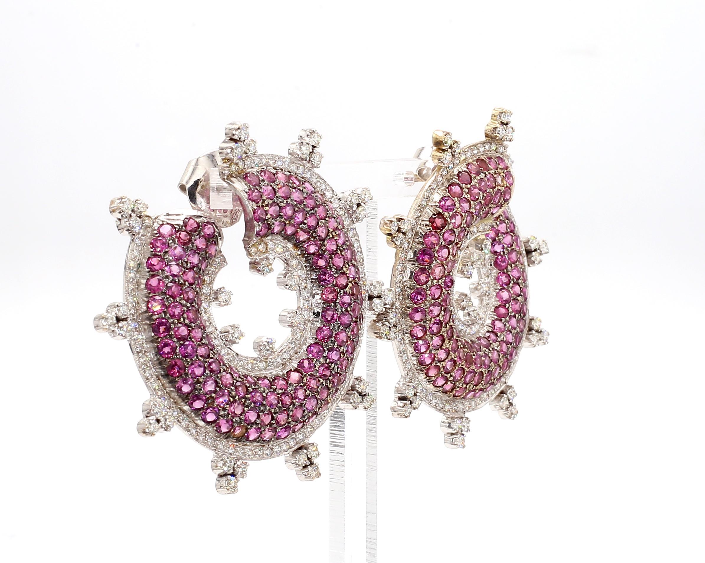 8.19 Carat Pink Sapphire and 4.16 Carat Diamond Stud Earrings in 18K Gold For Sale 2