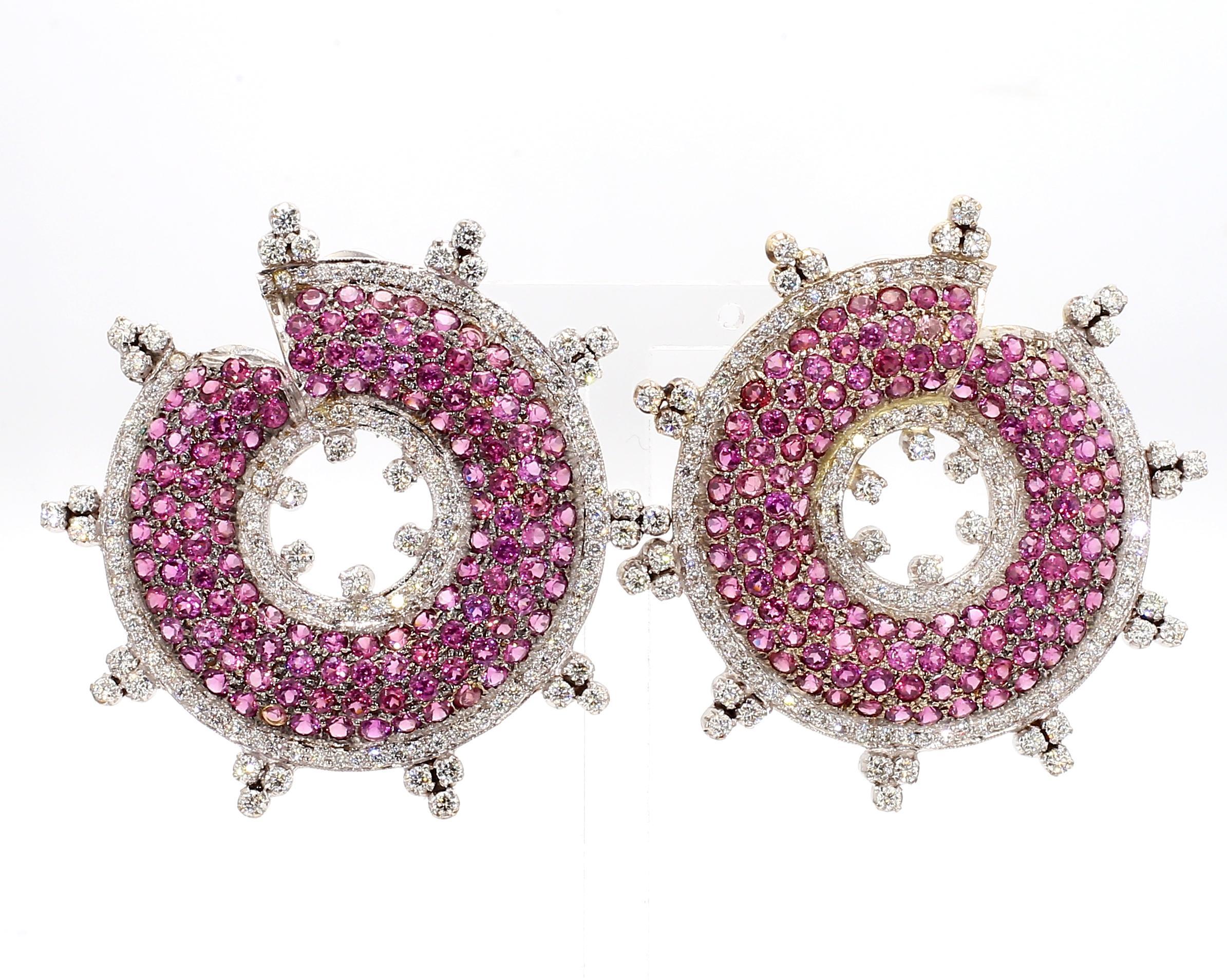 8.19 Carat Pink Sapphire and 4.16 Carat Diamond Stud Earrings in 18K Gold For Sale 3