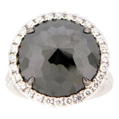 8.19 Carat Rose Cut Black and White Diamond Cocktail Ring