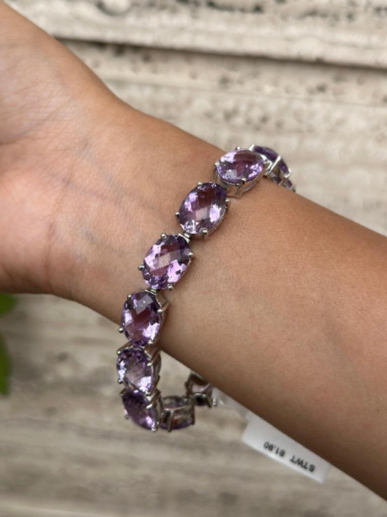 Beautifully handcrafted 81.9 Carats Amethyst Gemstone Tennis Bracelets, designed with love, including handpicked luxury gemstones for each designer piece. Grab the spotlight with this exquisitely crafted piece. Inlaid with natural amethyst