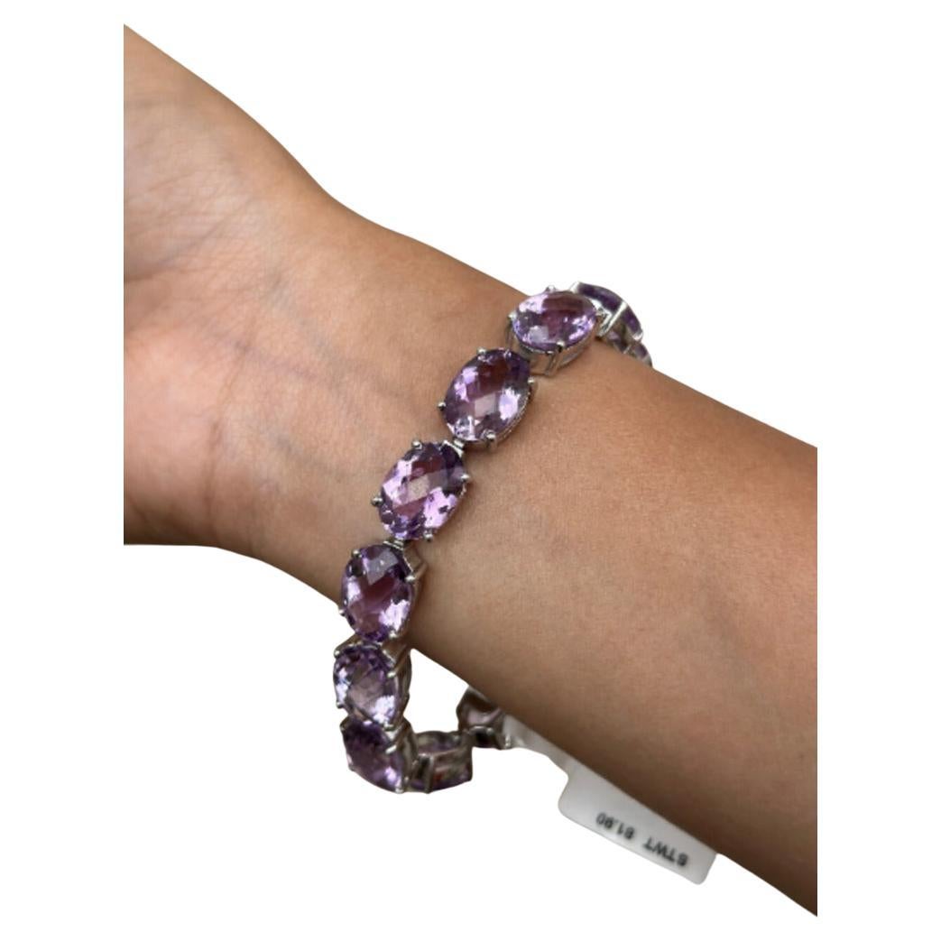 81.9 Carats Amethyst Gemstone Tennis Bracelet Crafted in Sterling Silver For Sale
