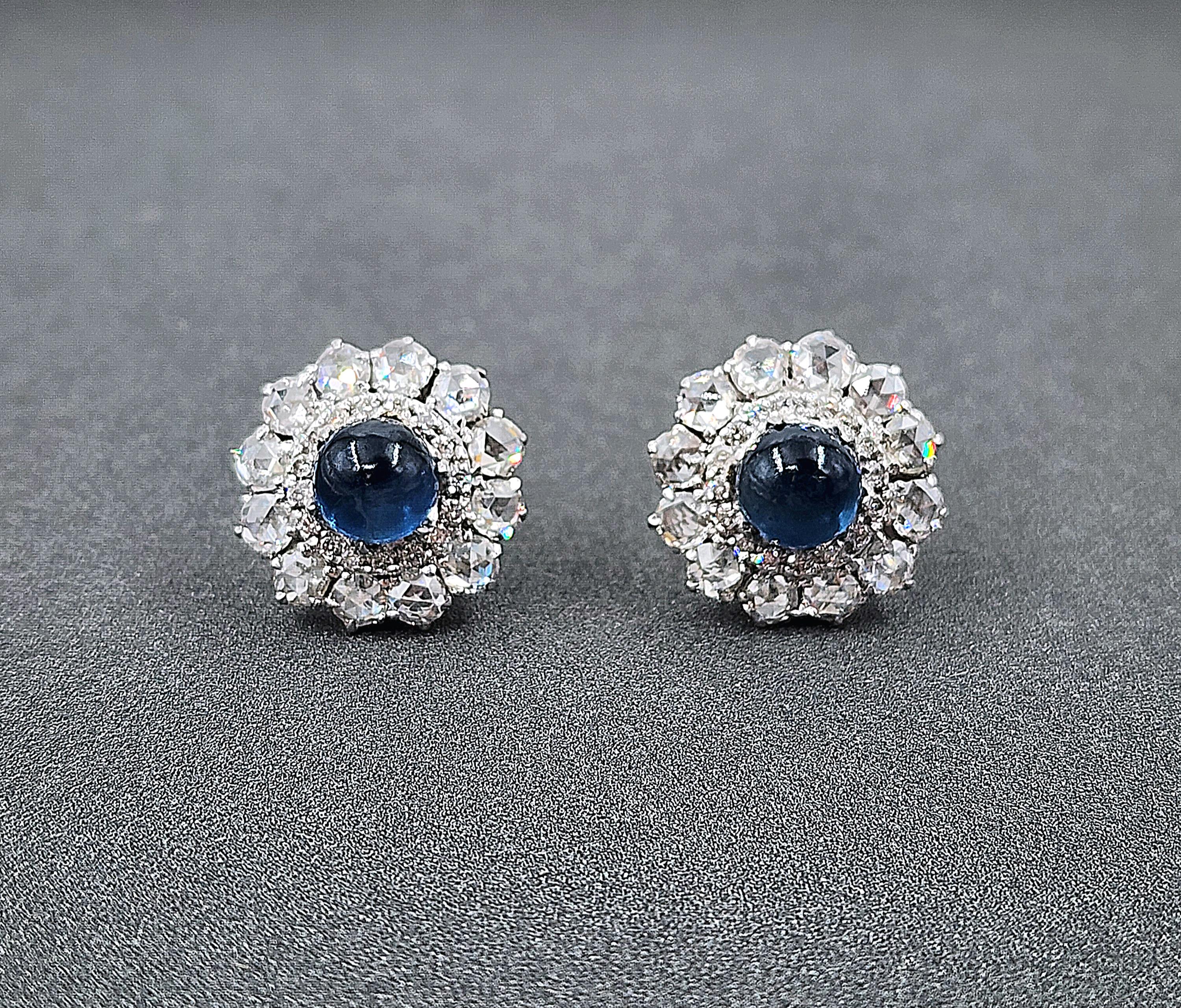 8.19 ct Cabochon Sapphire & Diamond Earrings In New Condition For Sale In Chicago, IL