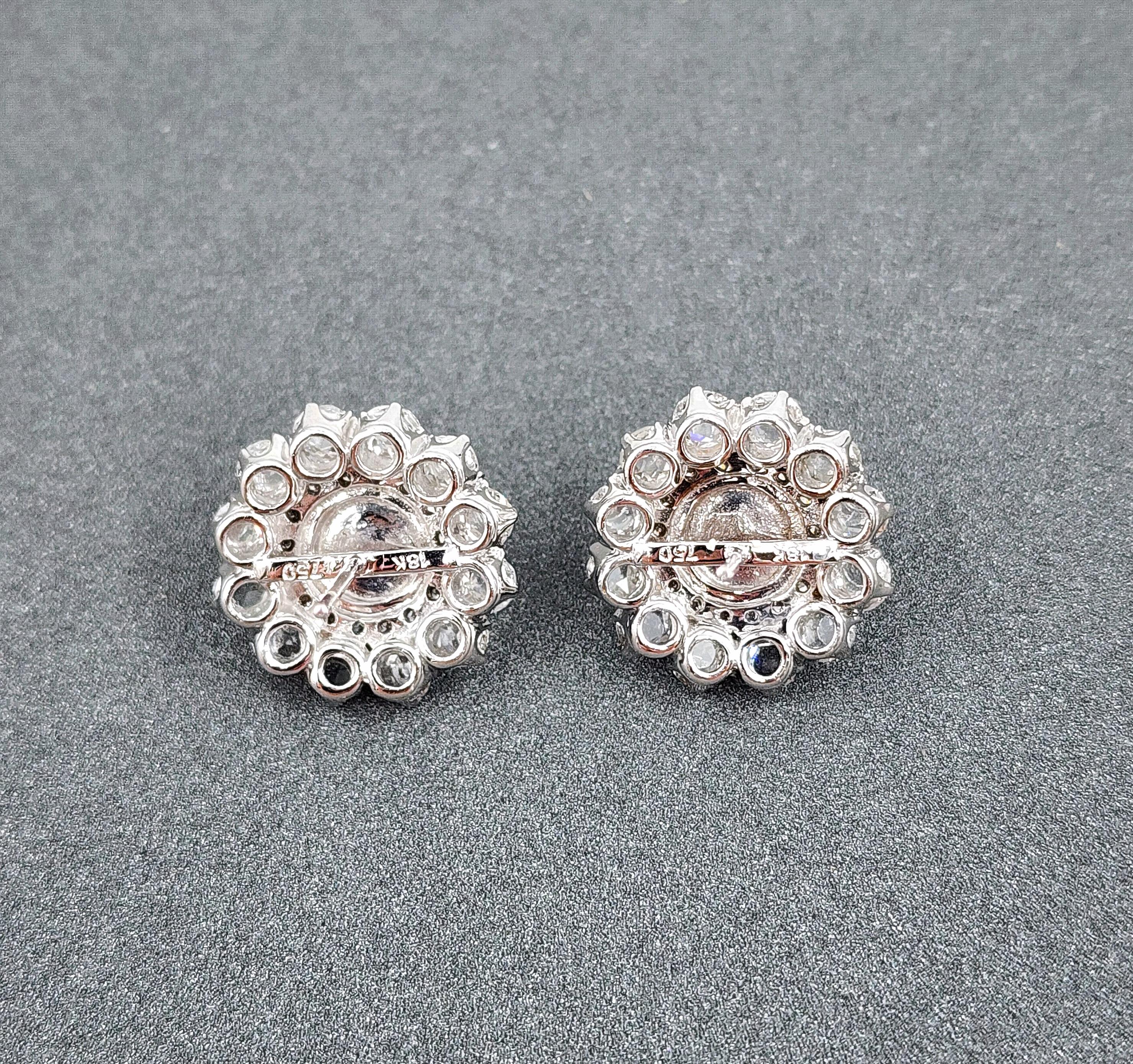Women's or Men's 8.19 ct Cabochon Sapphire & Diamond Earrings For Sale