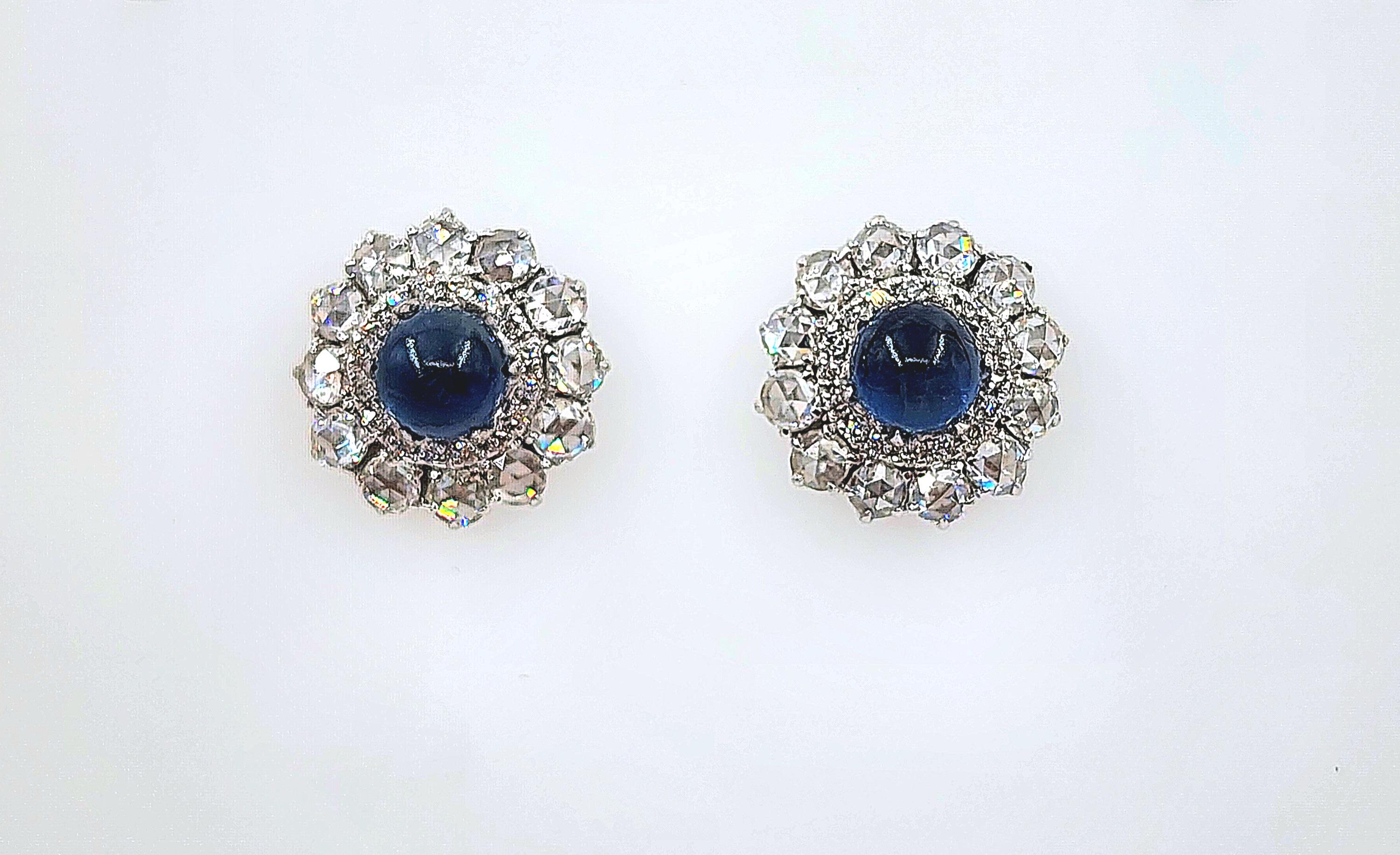 8.19 ct Cabochon Sapphire & Diamond Earrings For Sale 1