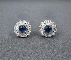 Boucles d'oreilles saphir cabochon et diamant 8,19 ct