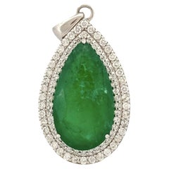 8.19 Ct Pear Zambian Emerald & Diamond studded Pendant Necklace in 18K Gold