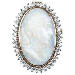 8.19ct Australian Opal Carved Lady with Diamond Halo Convertible Pendant Brooch