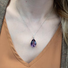 8.1Ct Amethyst Pendant with Earth Mined Diamond Accents: Solid 14K Gold, 23x16mm