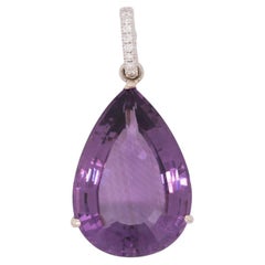 8.1Ct Amethyst Pendant with Earth Mined Diamond Accents: Solid 14K Gold, 23x16mm