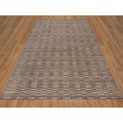Tappeto orientale in poliestere con motivo a griglia moderno, tessuto a mano, colore Beaver Brown, 8'1" x 10'