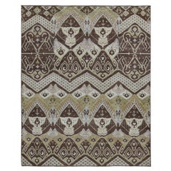 8'1"x10' Bistre Brown Ikat Tribal and Geometric Design Wool Hand Knotted Rug
