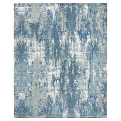 8'1"x10' Blue Abstract Design Hi-Low Pile Wool & Silk Hand Knotted Oriental Rug