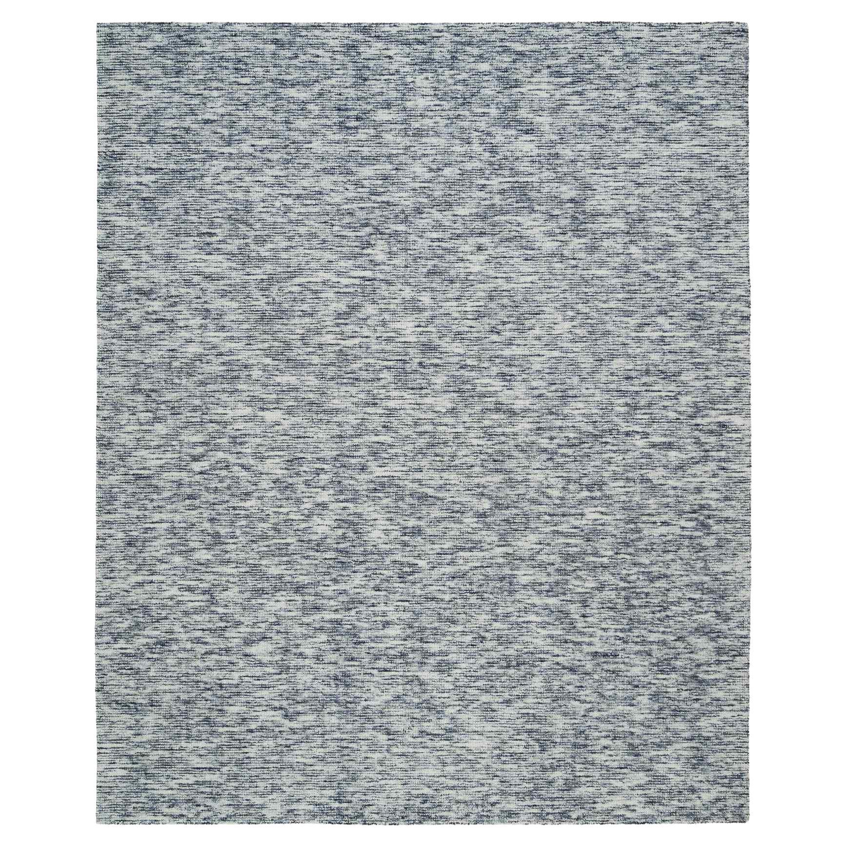 8'1 "x10' Alfombra de pura lana con diseño moderno de estrías, tejida a mano, azul y marfil