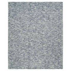 8'1 "x10' Alfombra de pura lana con diseño moderno de estrías, tejida a mano, azul y marfil