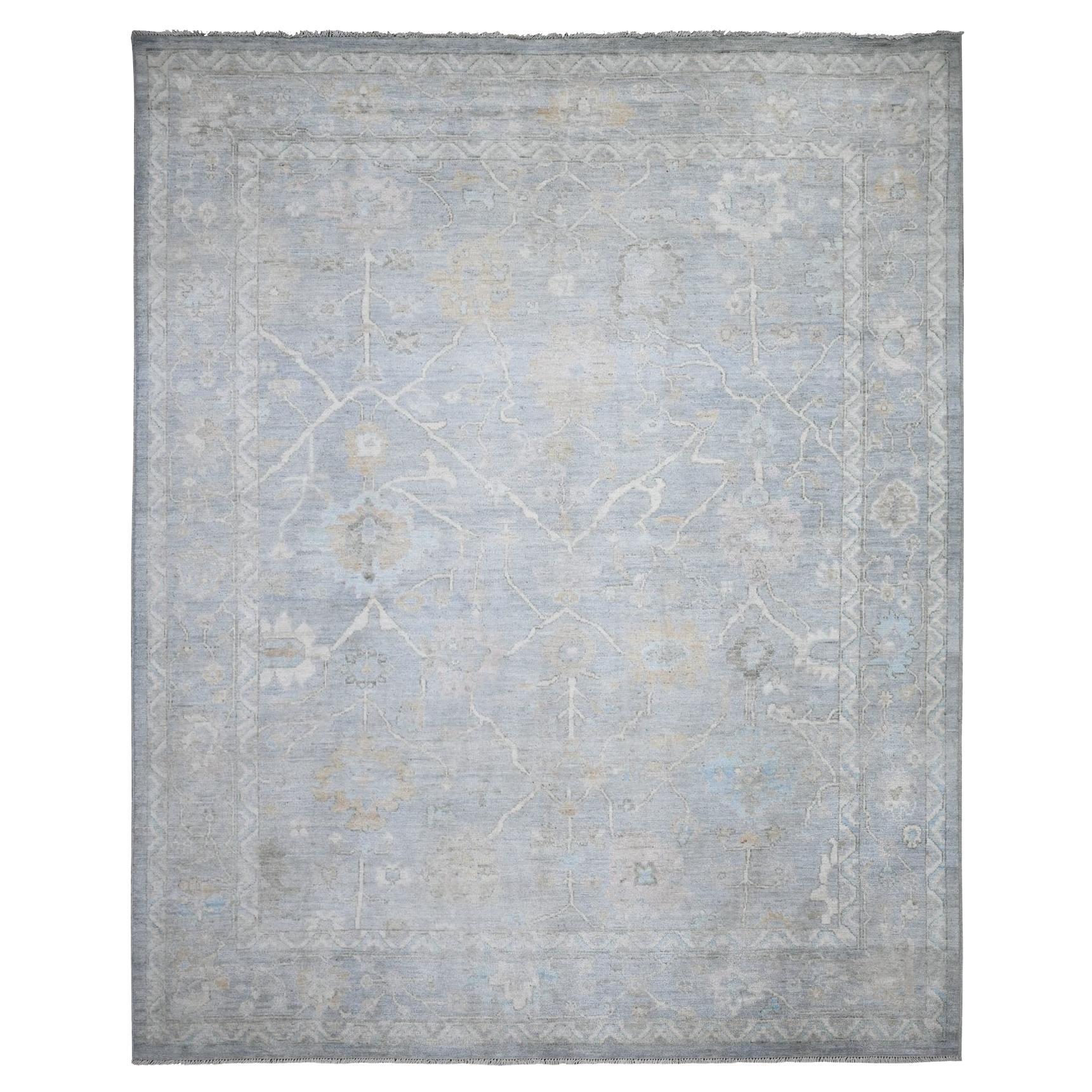 8'1 "x10' Blau Grau Natürliche Farbstoffe Wolle Schuss Afghan Angora Oushak Orientteppich